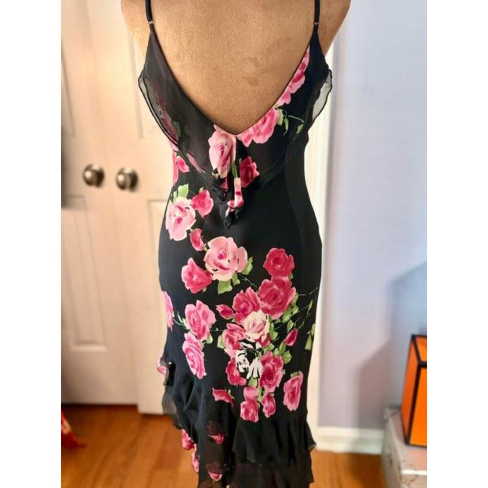 Vintage Sue Wong Size 8 Black Pink Rose Floral High-Low Evening Dress Y2K - Picture 5 of 11